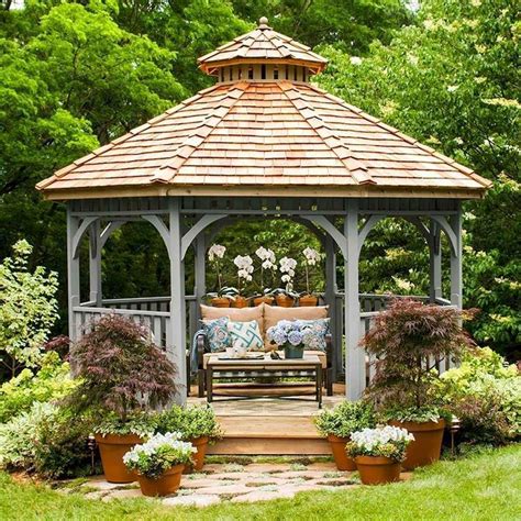 Gazebo gardens - How to plant around a gazebo. A gazebo in the backyard is a great getaway destination. But it can look lonely and uninviting just surrounded by turf. Plantings help integrate it into the landscape and make it more appealing. This gazebo is viewed mainly from the front, so that’s where most of the interest is focused. Low-maintenance ...